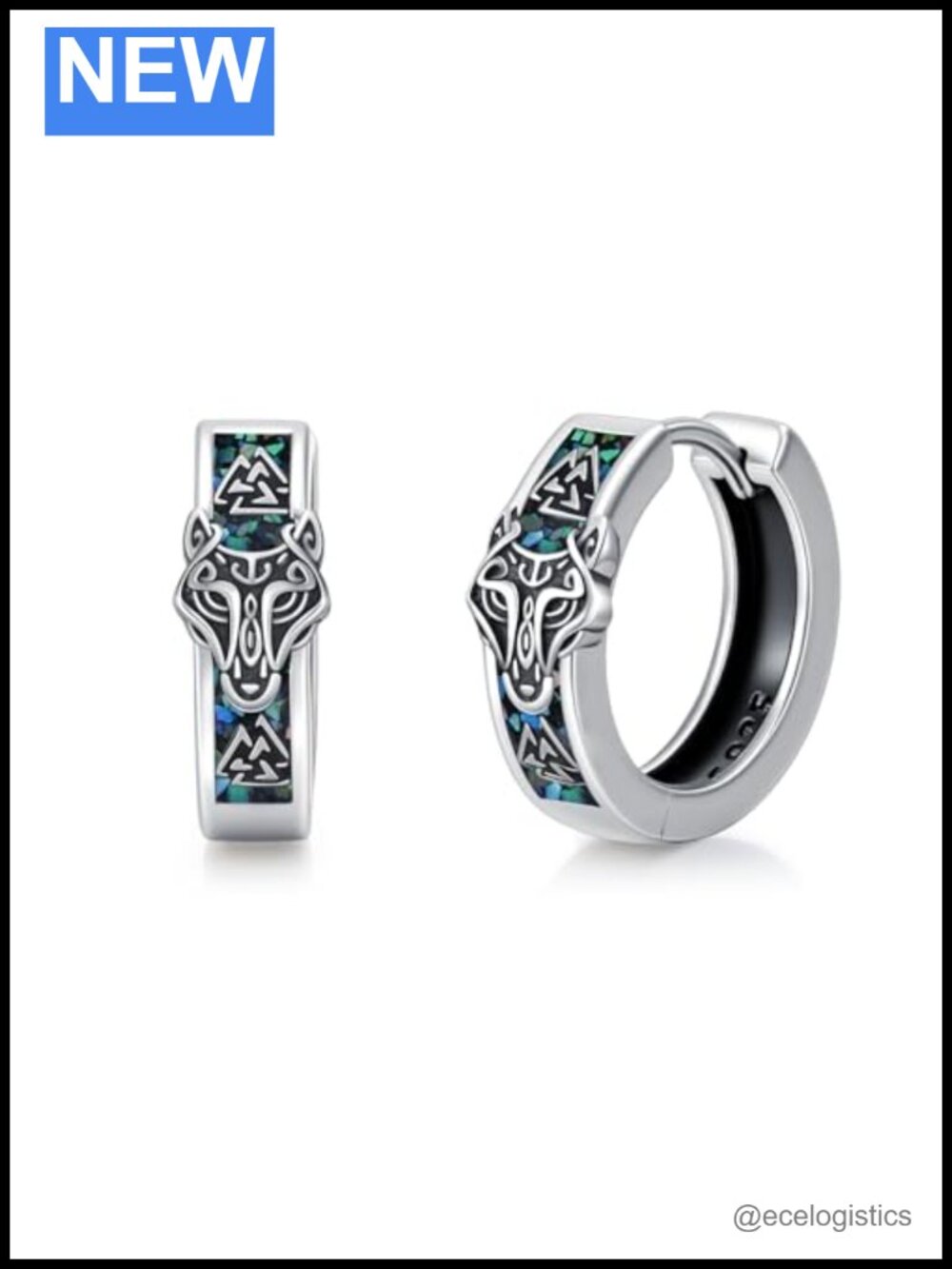 925 Sterling Silver Viking Wolf Hoop Earrings Norse Jewelry Gift